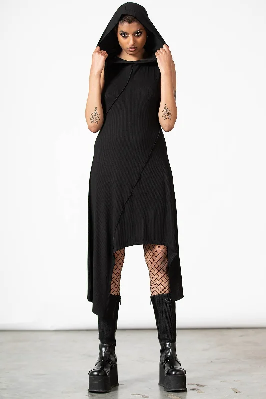 Boho chic midi dress-Mortillery Hooded Dress