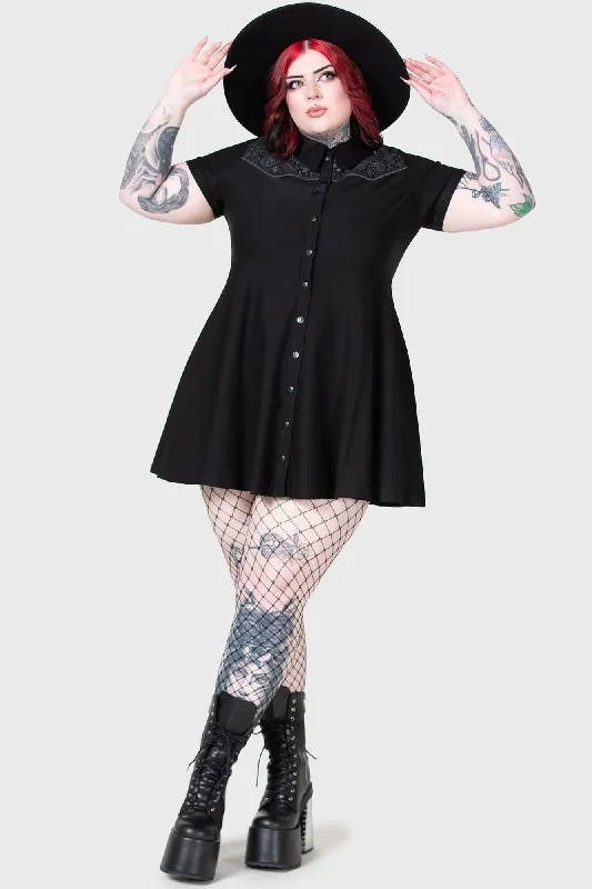 Mini dress with sheer overlay-No Where's Ville Skater Dress [PLUS]