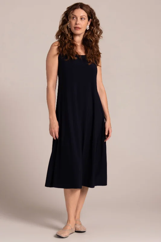 Casual shift mini dress-Square Neck Fit and Flare Dress | Navy