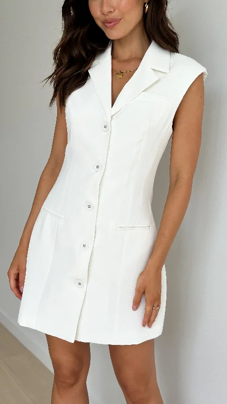 Mini dress with puff sleeves-Tayli Blazer Dress - White