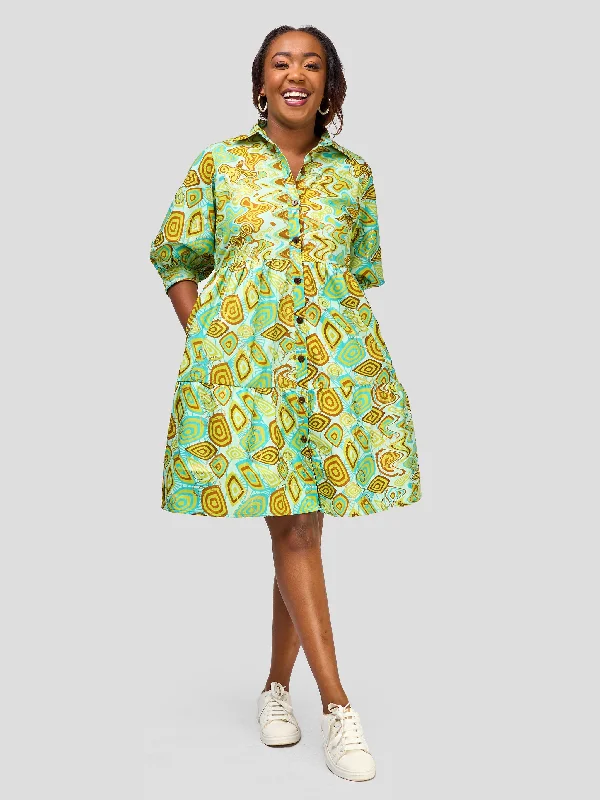 Trendy midi dress-Vivo Tiered Shirt Dress - Isiolo